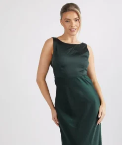 Cowl Back Satin Bridesmaid Dress - Emerald