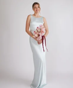 Cowl Back Satin Bridesmaid Dress - Ice Blue