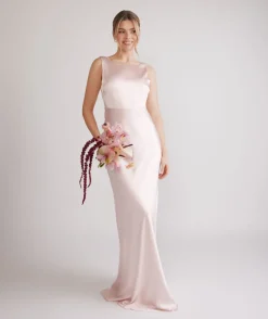 Cowl Back Satin Bridesmaid Dress - Pale Pink