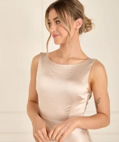 Cowl Back Satin Bridesmaid Dress - Oyster