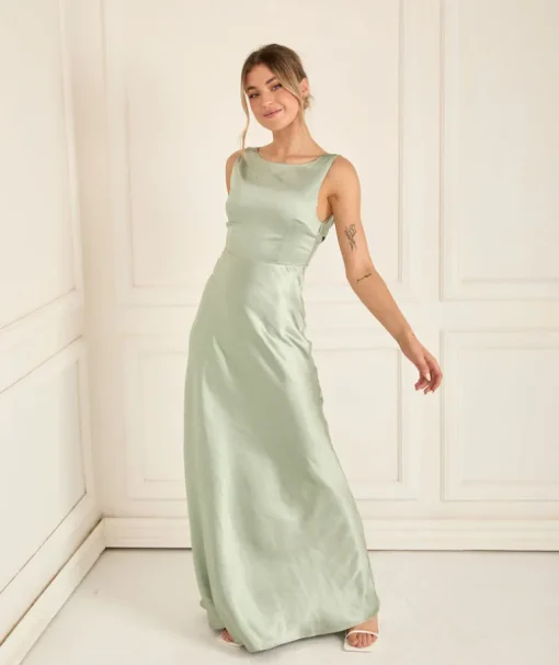 Cowl Back Satin Bridesmaid Dress - Sage