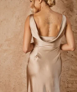Cowl Back Satin Bridesmaid Dress - Champagne