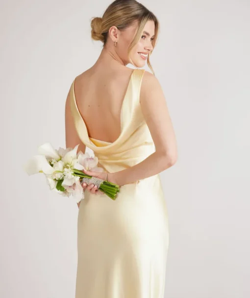 Cowl Back Satin Bridesmaid Dress - Butter Lemon