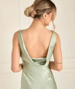 Cowl Back Satin Bridesmaid Dress - Sage