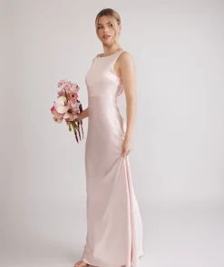 Cowl Back Satin Bridesmaid Dress - Pale Pink