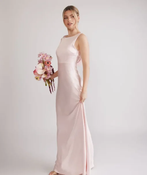 Cowl Back Satin Bridesmaid Dress - Pale Pink