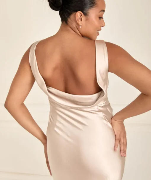 Cowl Back Satin Bridesmaid Dress - Oyster