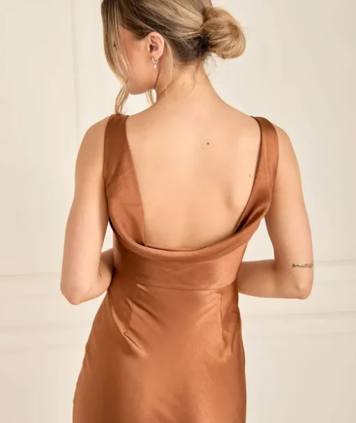Cowl Back Satin Bridesmaid Dress - Rust