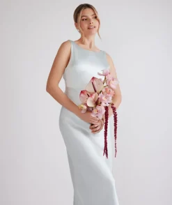 Cowl Back Satin Bridesmaid Dress - Ice Blue