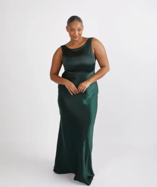 Cowl Back Satin Bridesmaid Dress - Emerald