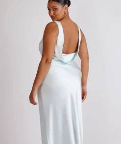 Cowl Back Satin Bridesmaid Dress - Ice Blue