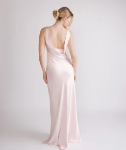 Cowl Back Satin Bridesmaid Dress - Pale Pink