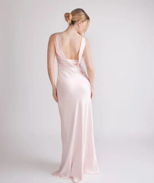 Cowl Back Satin Bridesmaid Dress - Pale Pink
