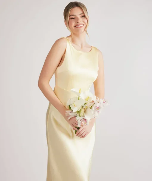 Cowl Back Satin Bridesmaid Dress - Butter Lemon