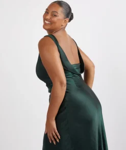 Cowl Back Satin Bridesmaid Dress - Emerald