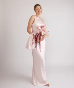 Cowl Back Satin Bridesmaid Dress - Pale Pink