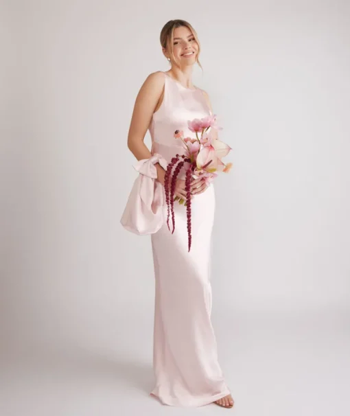 Cowl Back Satin Bridesmaid Dress - Pale Pink