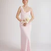 Cowl Front Asymmetrical Chiffon Bridesmaid Dress - Pale Pink