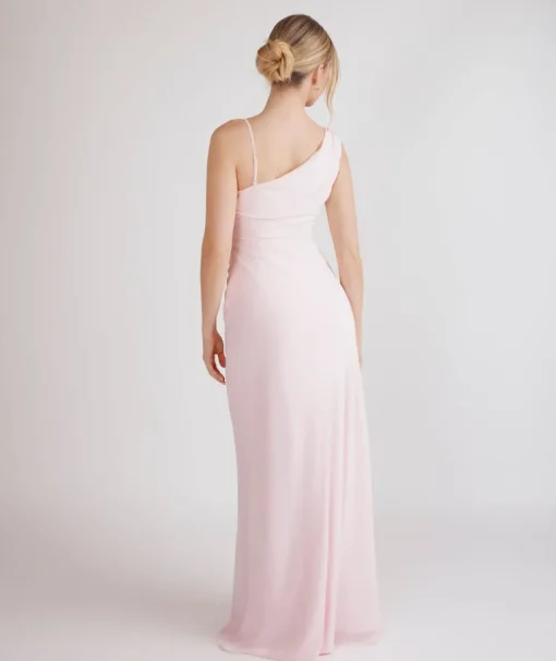 Cowl Front Asymmetrical Chiffon Bridesmaid Dress - Pale Pink