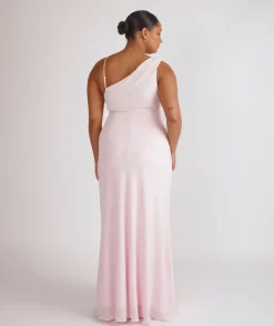 Cowl Front Asymmetrical Chiffon Bridesmaid Dress - Pale Pink