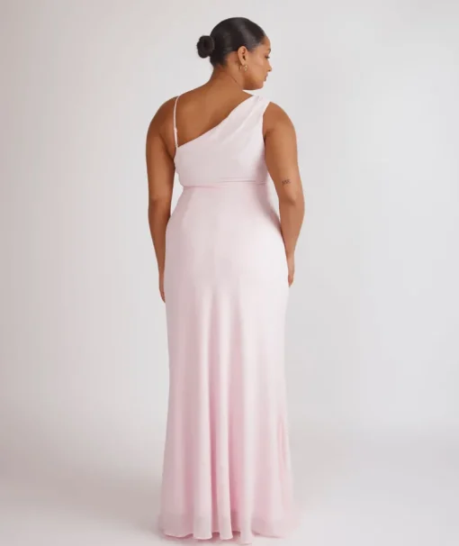 Cowl Front Asymmetrical Chiffon Bridesmaid Dress - Pale Pink