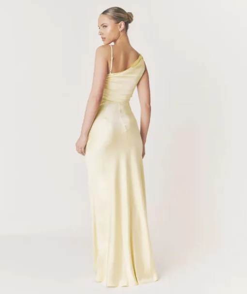 Cowl Front Asymmetrical Satin Bridesmaid Dress - Butter Lemon