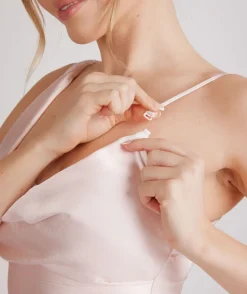 Cowl Front Asymmetrical Satin Bridesmaid Dress - Pale Pink