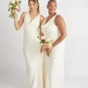 Cowl Front Crepe Bridesmaid Dress - Almond