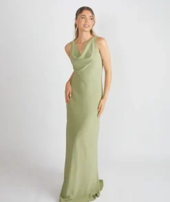 Cowl Front Crepe Bridesmaid Dress - Sage