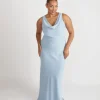 Cowl Front Crepe Bridesmaid Dress - Pale Blue
