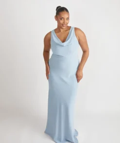 Cowl Front Crepe Bridesmaid Dress - Pale Blue