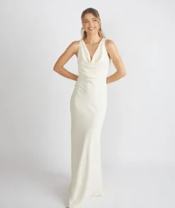 Cowl Front Crepe Bridesmaid Dress - Almond