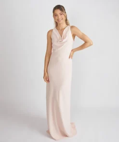 Cowl Front Crepe Bridesmaid Dress - Blush