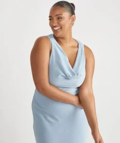 Cowl Front Crepe Bridesmaid Dress - Pale Blue