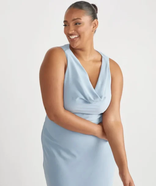 Cowl Front Crepe Bridesmaid Dress - Pale Blue