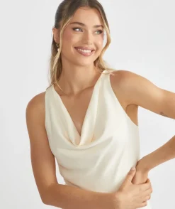Cowl Front Crepe Bridesmaid Dress - Almond