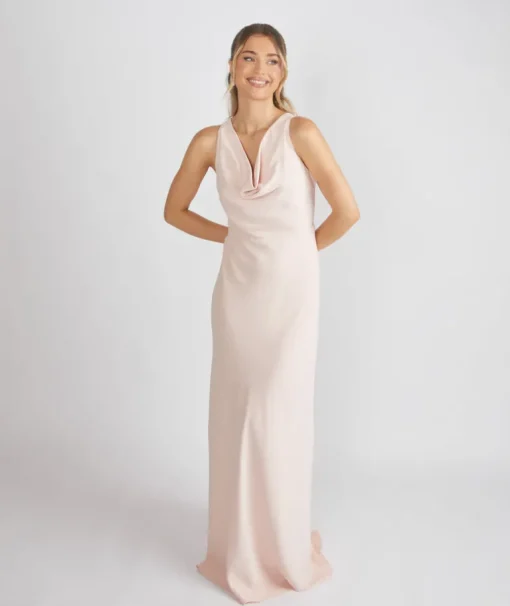 Cowl Front Crepe Bridesmaid Dress - Blush