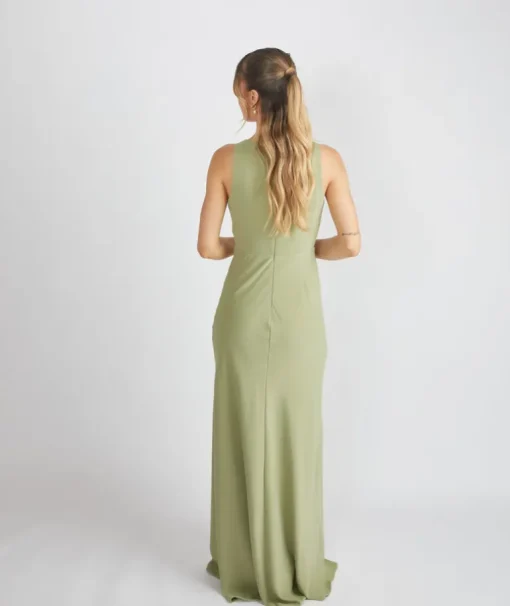 Cowl Front Crepe Bridesmaid Dress - Sage
