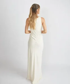 Cowl Front Crepe Bridesmaid Dress - Almond