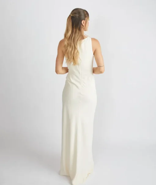 Cowl Front Crepe Bridesmaid Dress - Almond