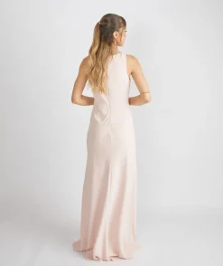 Cowl Front Crepe Bridesmaid Dress - Blush