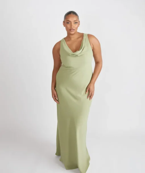 Cowl Front Crepe Bridesmaid Dress - Sage