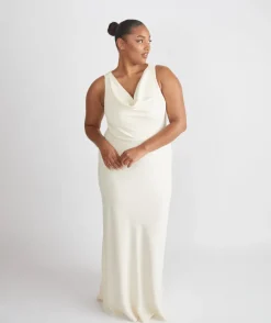 Cowl Front Crepe Bridesmaid Dress - Almond