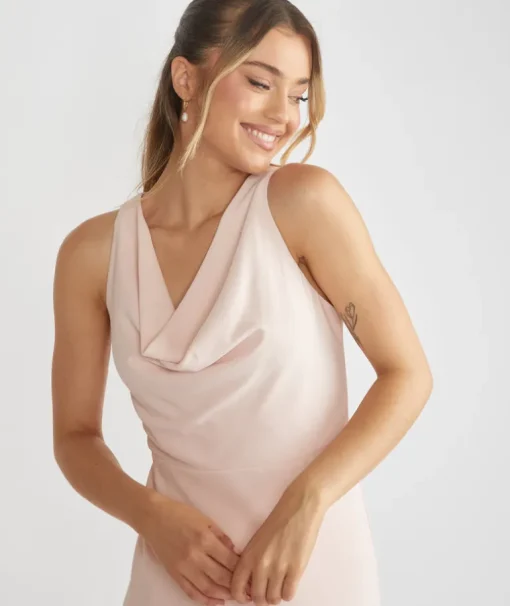 Cowl Front Crepe Bridesmaid Dress - Blush