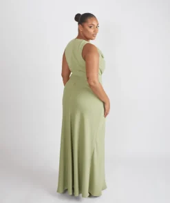 Cowl Front Crepe Bridesmaid Dress - Sage