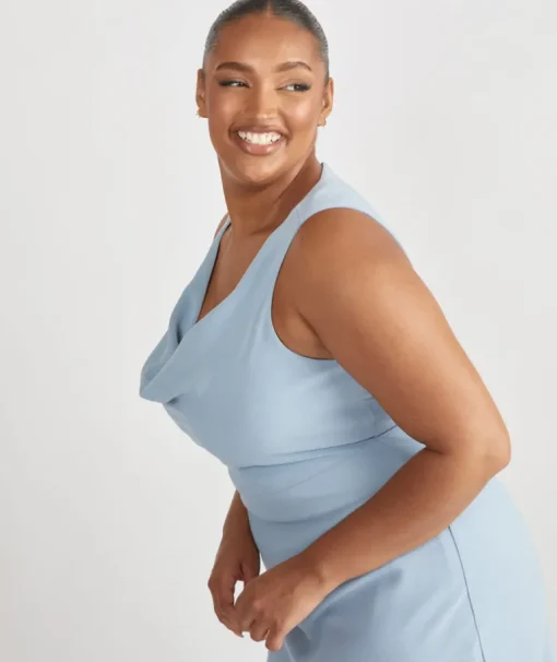 Cowl Front Crepe Bridesmaid Dress - Pale Blue