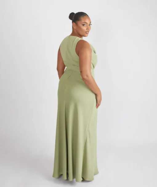 Cowl Front Crepe Bridesmaid Dress - Sage