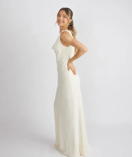 Cowl Front Crepe Bridesmaid Dress - Almond