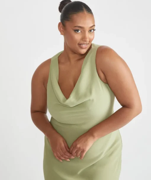 Cowl Front Crepe Bridesmaid Dress - Sage