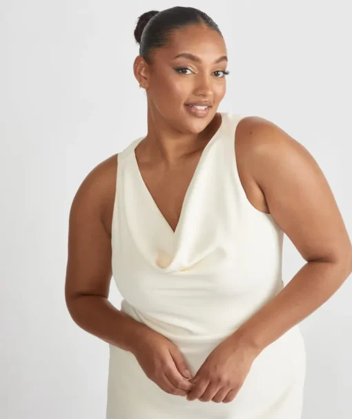 Cowl Front Crepe Bridesmaid Dress - Almond